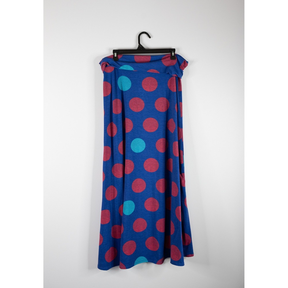 LuLaRoe Maxi Skirt Womens XL Blue Pink Polka Dot Mod Print Excellent Lola
